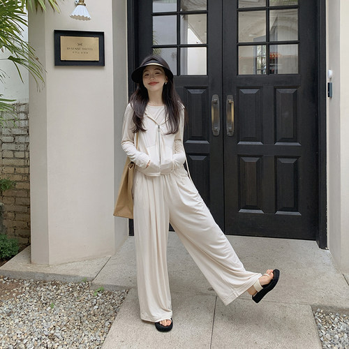 小个子防晒套装上衣背心拖地裤女