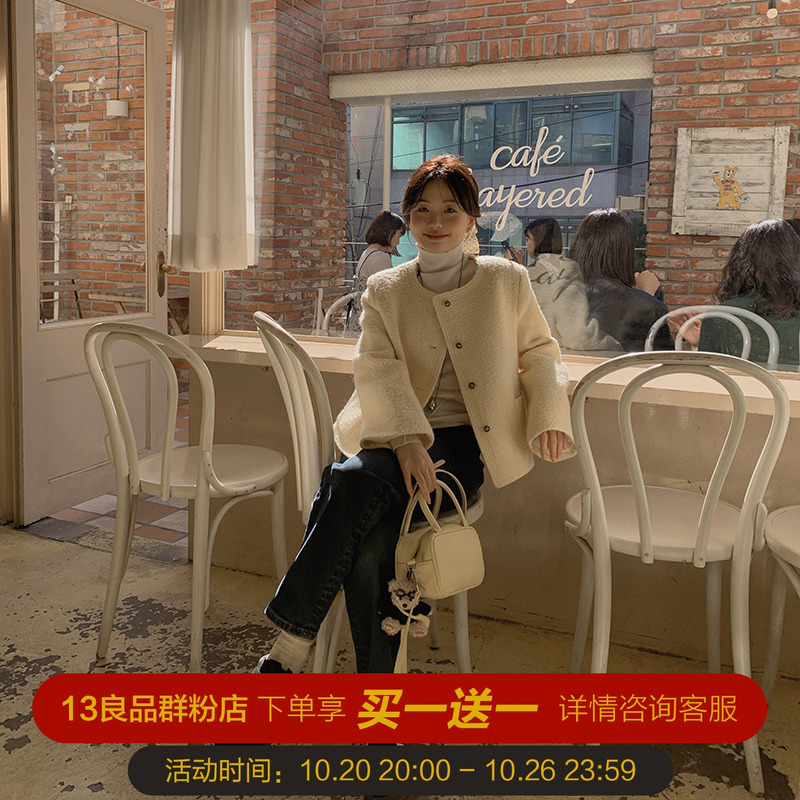 一三良品小个子 奶fufu～奶黄色加厚小香风毛呢西装外套24秋冬～
