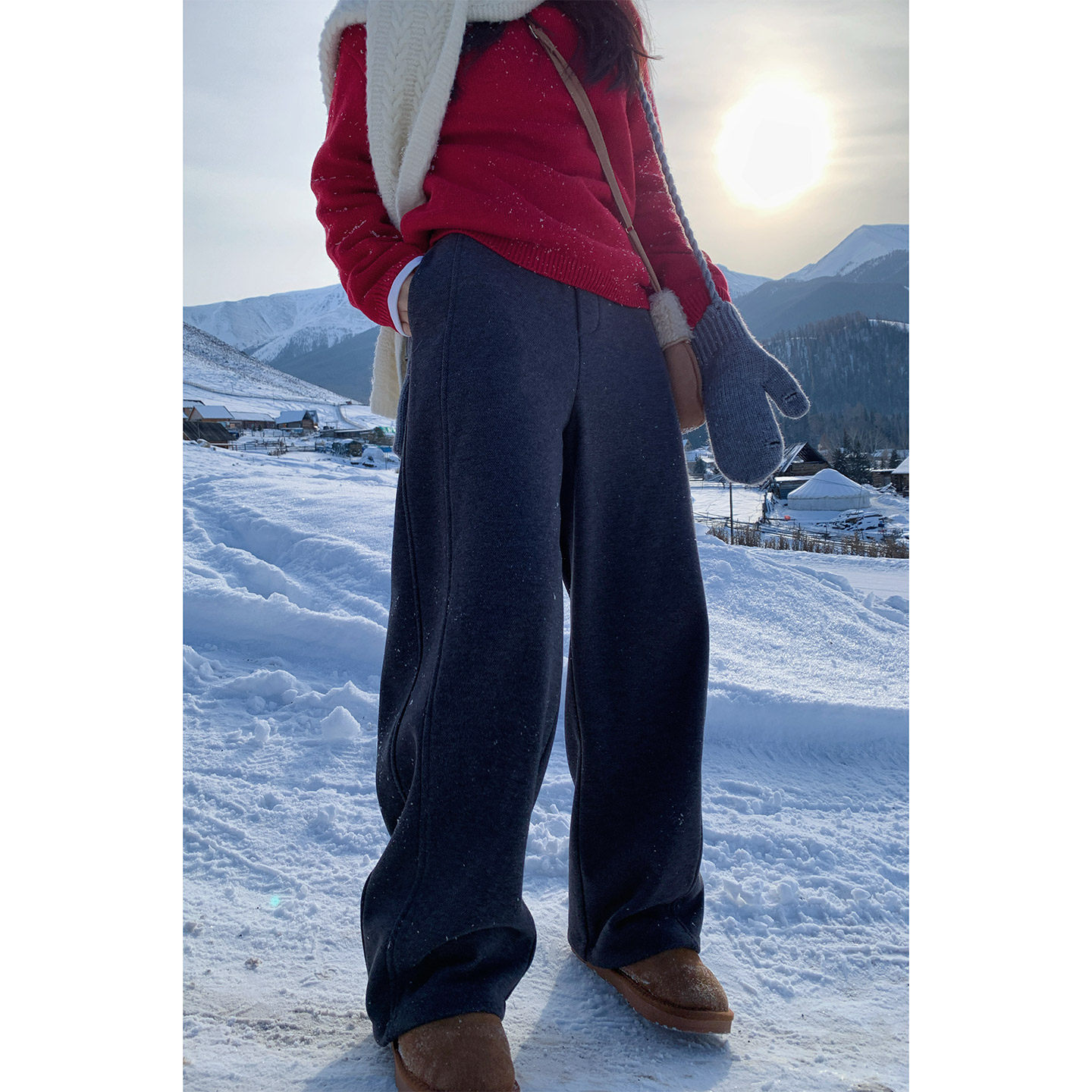 一三良品小个子 百搭加厚加绒松紧腰显瘦直筒卫裤休闲裤女保暖裤