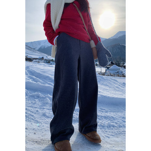 百搭加厚加绒松紧腰显瘦直筒卫裤