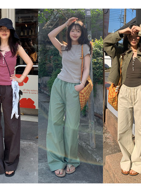 一三良品小个子 韩版百搭棉质松紧腰低腰休闲裤直筒裤女2026春季