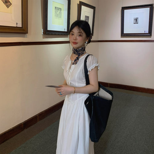 法式显瘦收腰茶歇度假短袖连衣裙