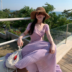 夏 T恤松紧腰压褶半身裙大摆长裙两件套装 一三良品小个子 收腰短袖