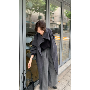 一三良品小个子 宽松立领气质通勤双面羊毛呢子大衣外套女冬长款