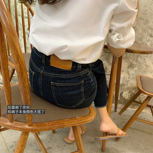 一三良品小个子 爆款1w条返场 深蓝色高腰牛仔裤宽松直筒裤女显瘦