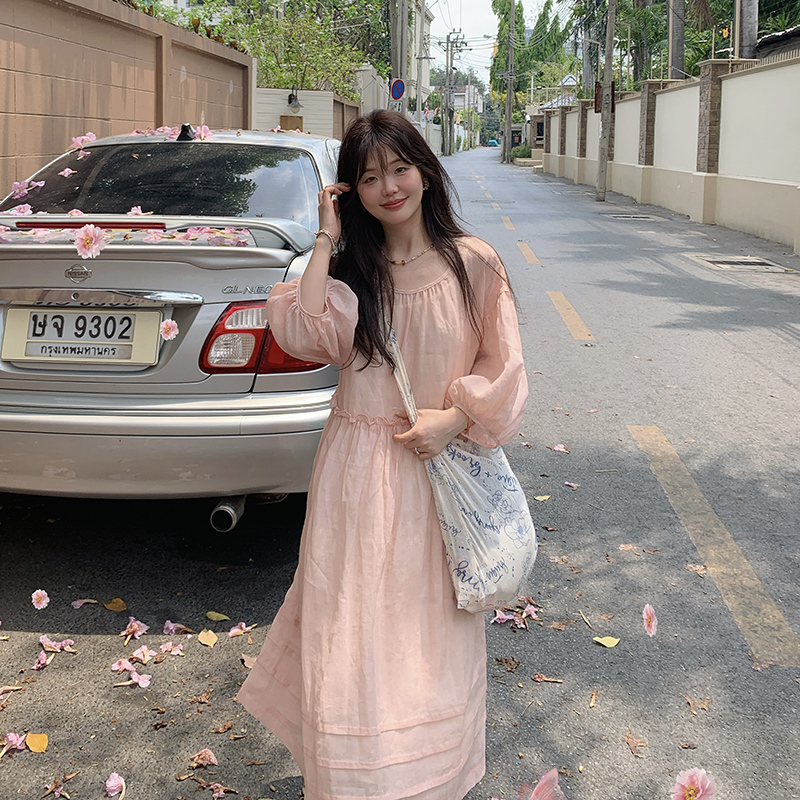 苎麻连衣裙含吊带春夏温柔中袖女