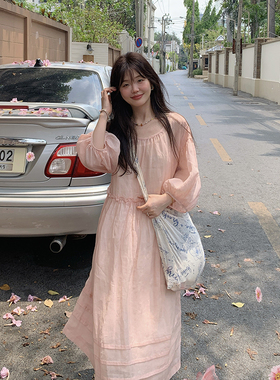 一三良品小个子 仙仙100苎麻连衣裙含吊带春夏气质温柔中袖长裙女