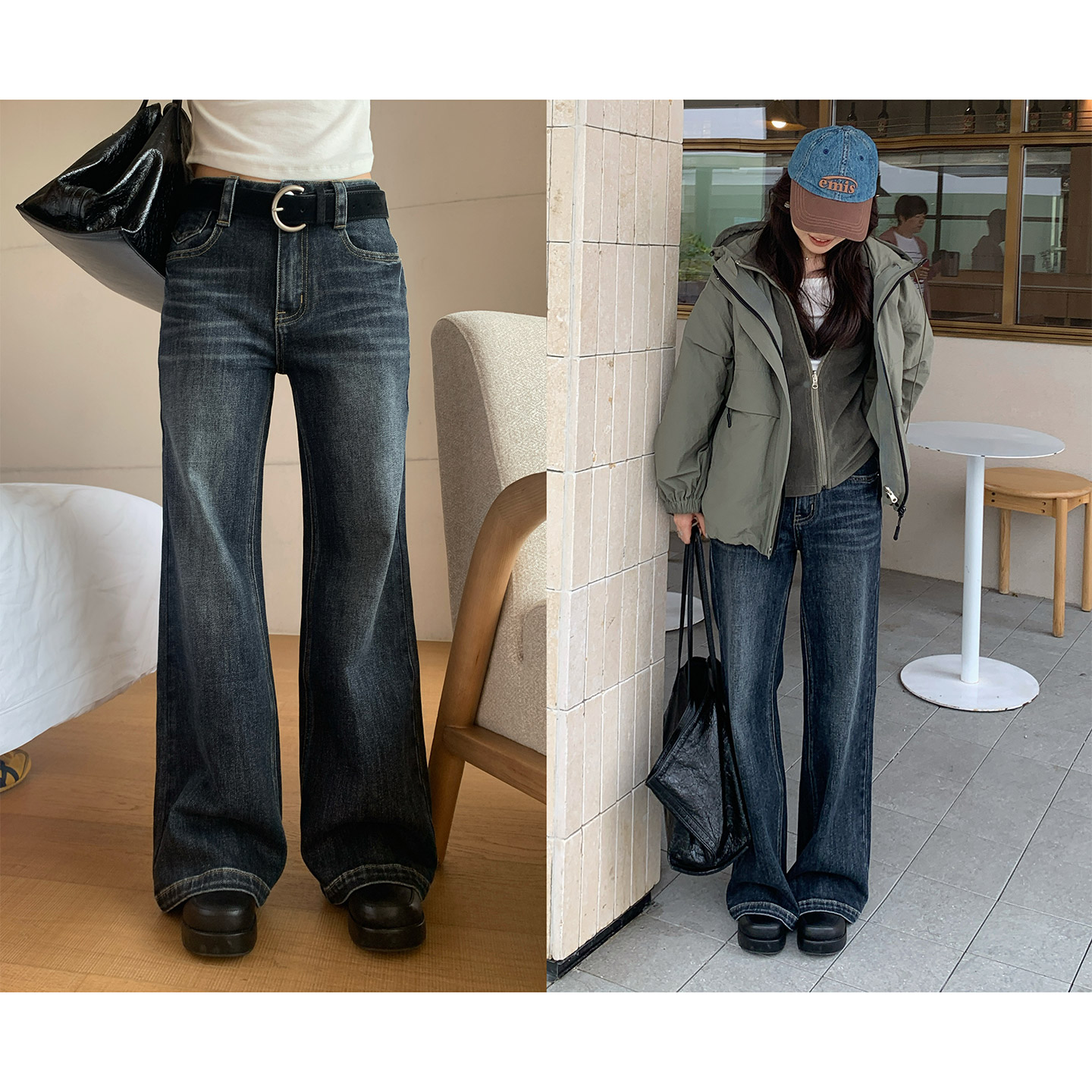 复古修身显瘦牛仔裤拖地微喇裤女