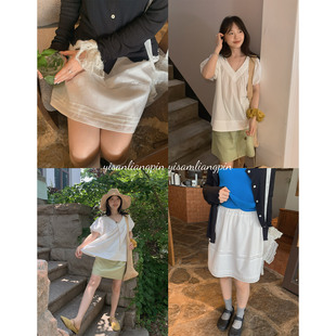 一三良品小个子 复古仙女百搭直筒蕾丝花边半身裙中裙短裙子女夏