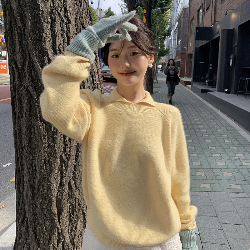 一三良品小个子 小翻领内搭毛衣软糯慵懒风高级感打底针织衫上衣
