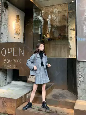 One or three best products small autumn clothes with high plaid jacket high waist pleated skirt suit jacket two-piece women