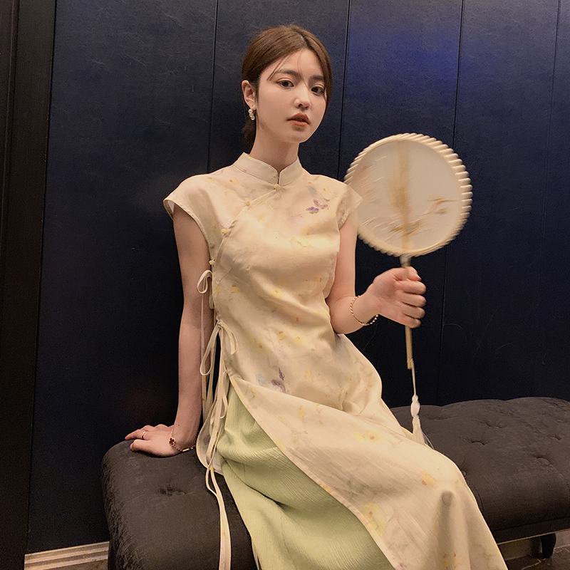 改良旗袍禅意风两件套装修身长裙