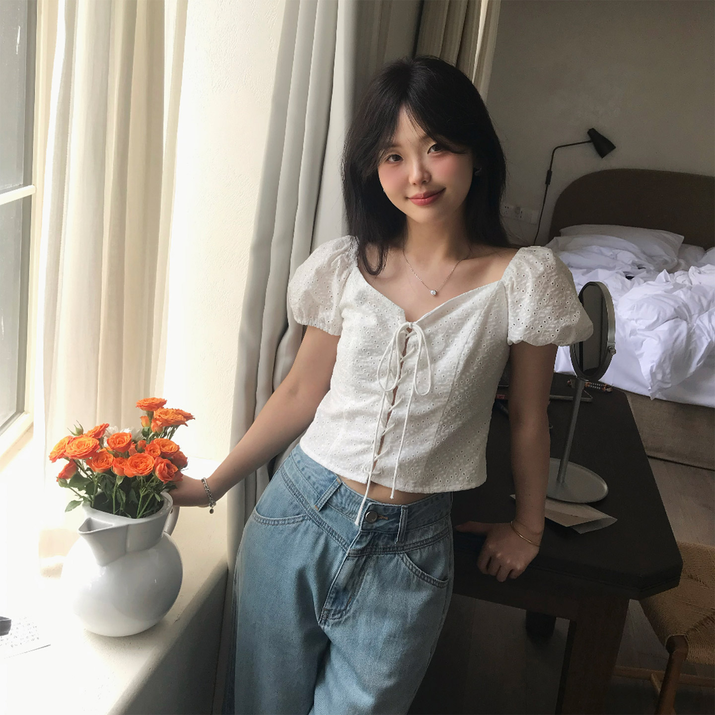 小个子高腰短袖小上衣白色夏季新