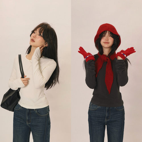 修身弹力圆领内搭T恤打底上衣女