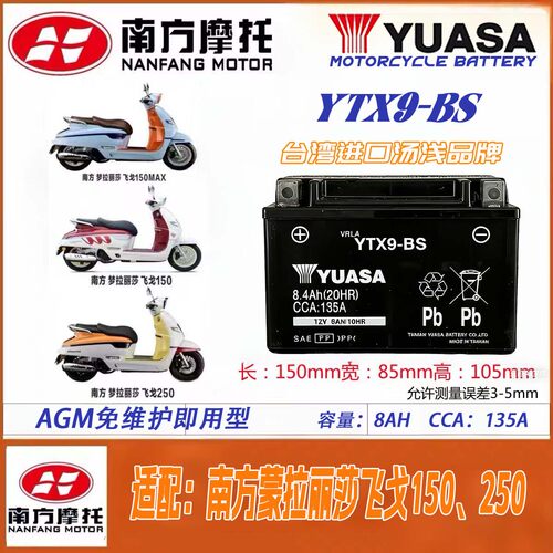 适合南方摩托 飞戈150 150MAX 飞戈250摩托托车电瓶12V通用蓄电池