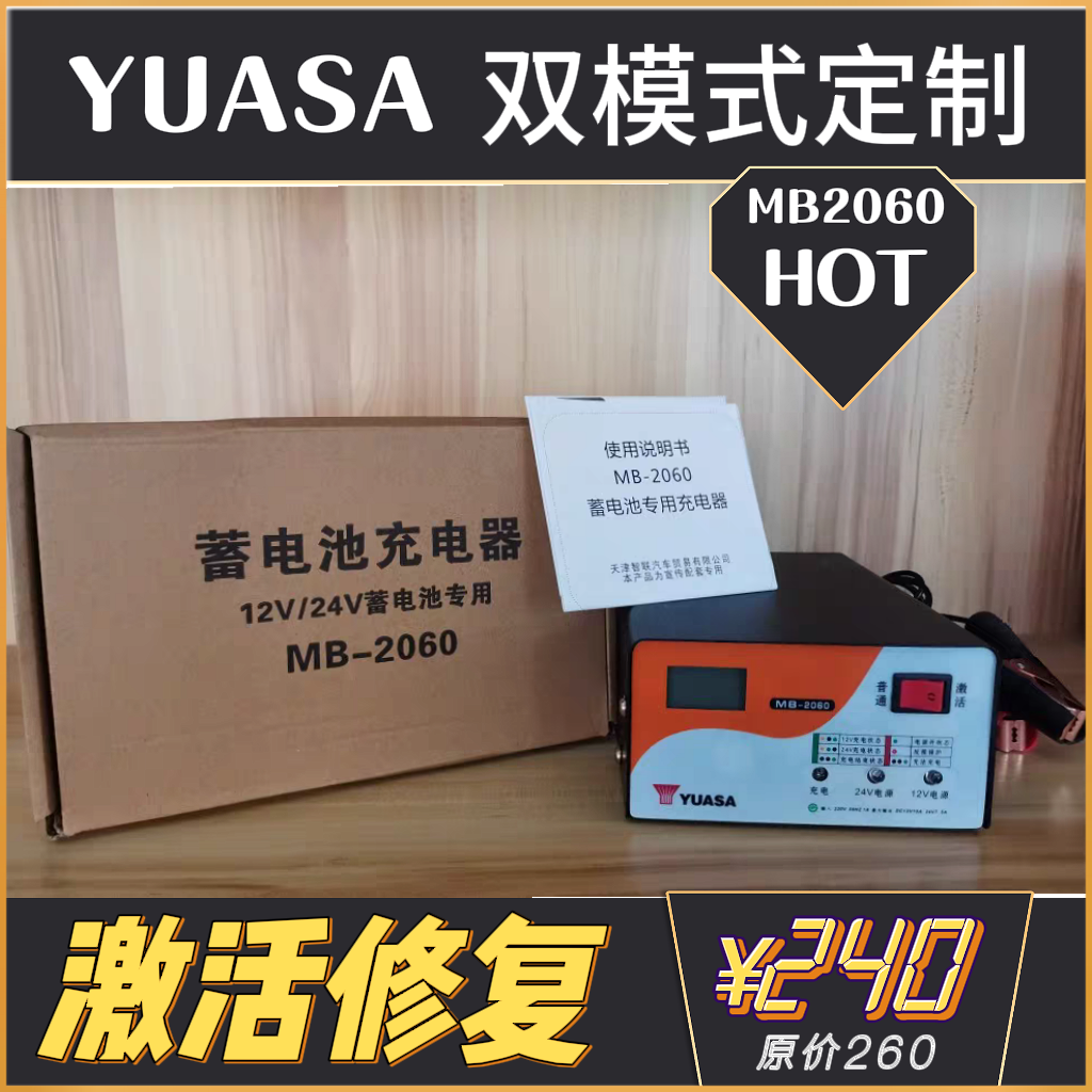 汤浅摩托车汽车12V24V通用铅酸电瓶蓄电池专用充电器激活修复电源