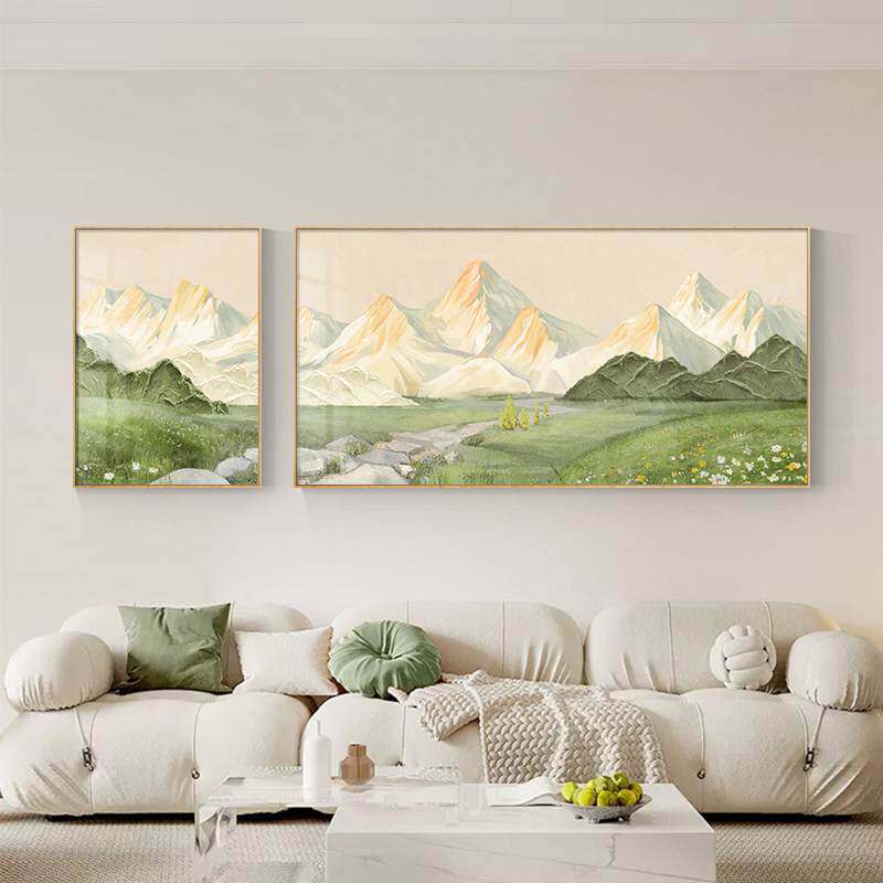 背靠金山壁画客厅装饰画简约高级感油画风大气组合沙发背景墙挂画