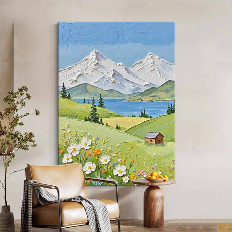 欧式奶油风青山绿水肌理装饰画