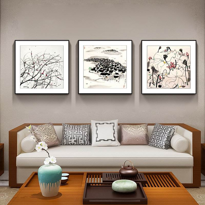 吴冠中抽象水墨风景装饰画新中式黑白挂画民宿饭店客厅饭厅墙壁画
