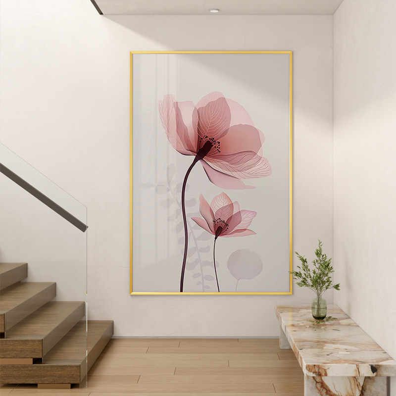 北欧小清新粉色花朵竖版挂画