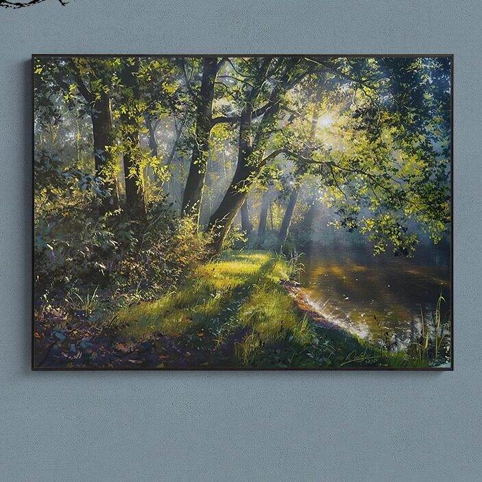 俄罗斯名画树木自然山水风景光影油画装饰画客厅饭厅玄关卧室挂画
