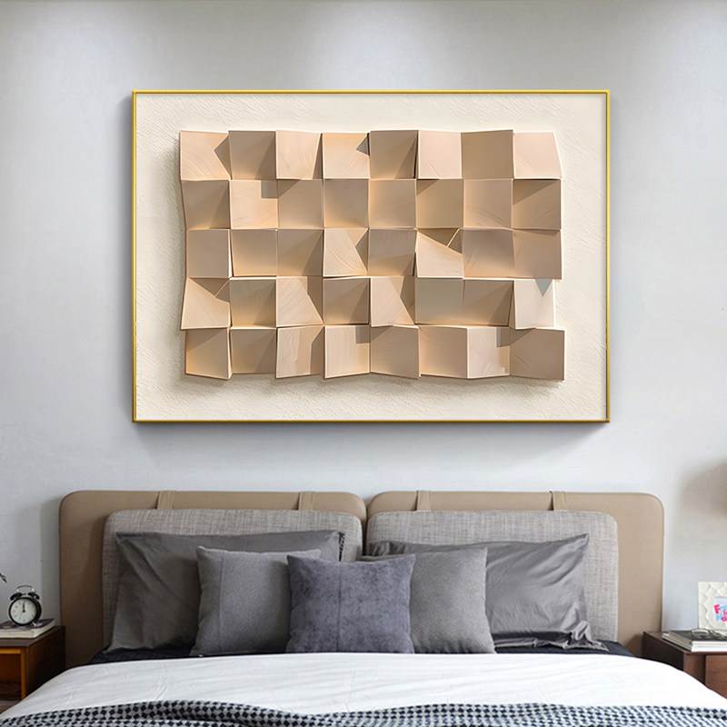 现代简约抽象装饰画 卧室抽象几何挂画 金属框喷绘装饰画 可客制
