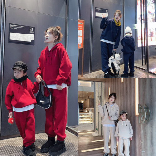 酒红色春秋时尚连帽卫衣运动套装