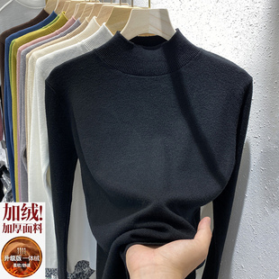 大码加绒加厚打底衫半高领秋冬毛衣内搭一体羊绒衫针织春装上衣女