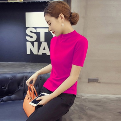 打底衫女装夏季新款半领短袖针织衫修身气质薄款T恤上衣打底冰丝