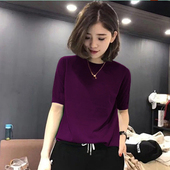 T恤中袖 春秋冬季 毛衣五分袖 新款 大码 女装 胖mm针织衫 打底衫 上衣潮