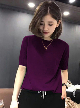 大码女装胖mm针织衫打底衫春秋冬季新款毛衣五分袖T恤中袖上衣潮