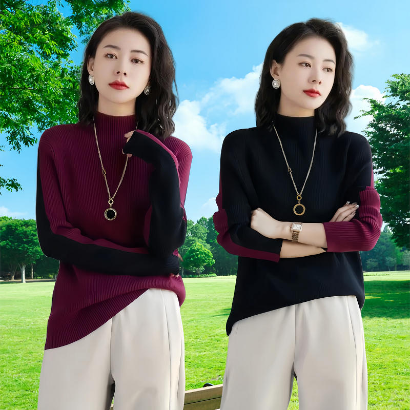 大码女装毛衣羊毛衫半高领针织衫秋冬宽松长袖打底衫套头内搭上衣