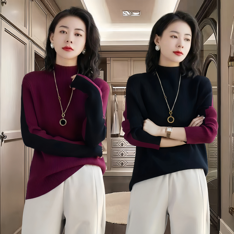 半高领针织衫大码打底衫内搭女秋冬新款长袖软糯毛衣洋气显瘦上衣