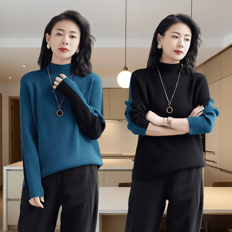 大码毛衣女秋冬季半高领针织衫长袖打底衫宽松显瘦内搭上衣可外穿