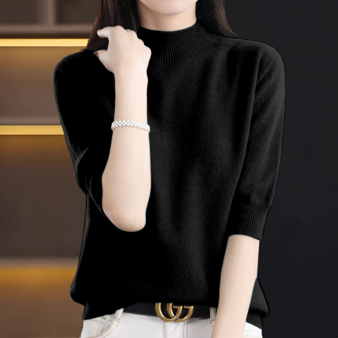 春秋季羊毛衫打底气质五分袖针织衫大码半高领内搭毛衣纯色上衣女