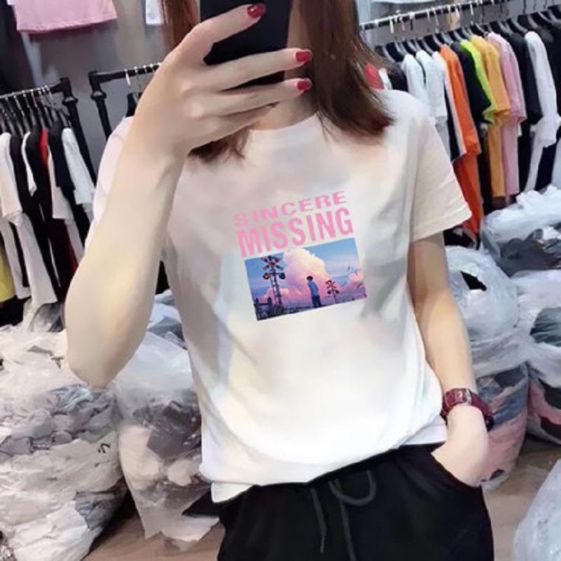 时尚夏季2025纯棉打底衫女装印花字母圆领短袖T恤修身上衣百搭潮