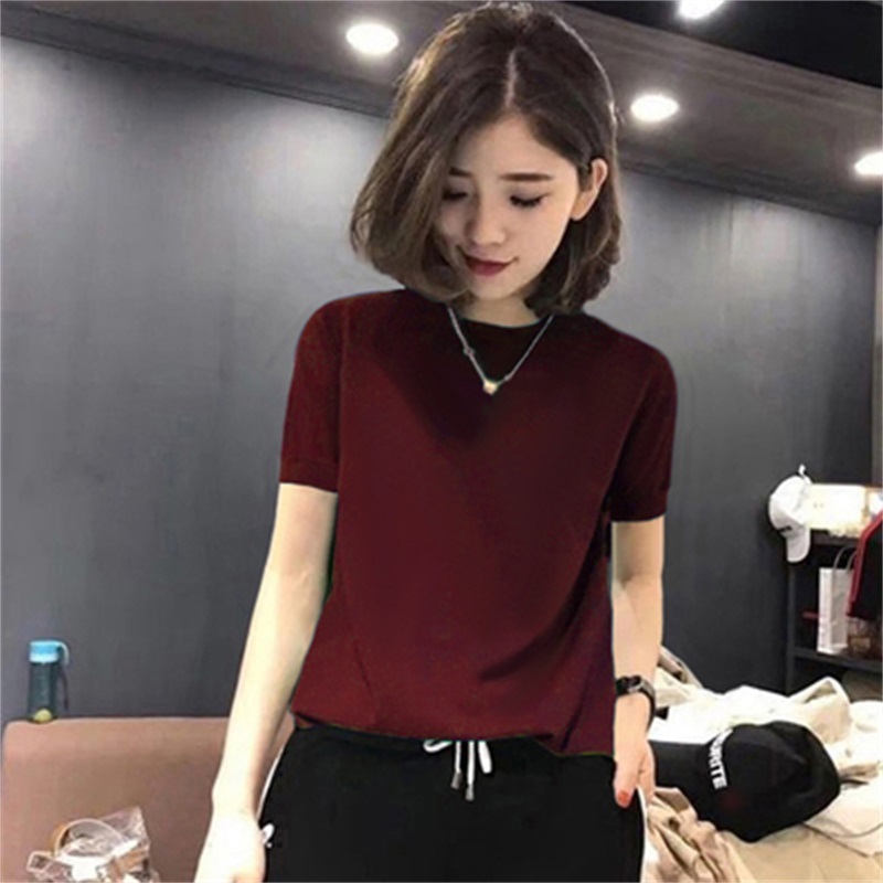 大码女装胖mm短袖t恤冰丝针织