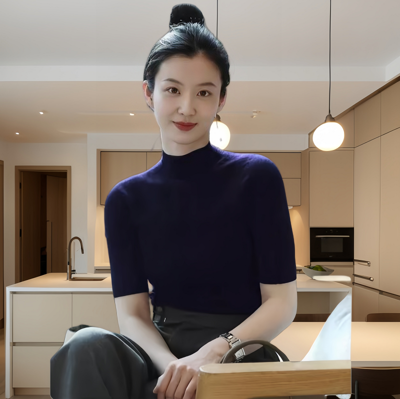 欧洲站高级感上衣简约半高领针织衫女春秋新款五分袖宽松打底上衣