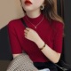 上衣盛红打底衫 毛衣针织衫 t恤女修身 五分袖 女春秋冬季 半高领中袖