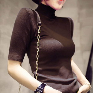 春秋冬季 打底衫 新款 上衣紧身文艺复古五分袖 女 内搭中袖 毛衣针织衫