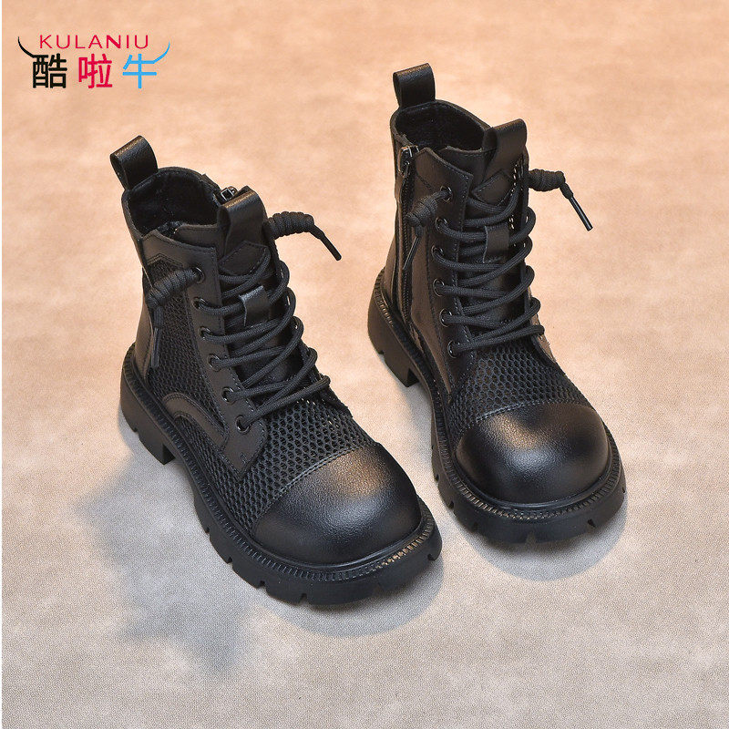 男童马丁靴2026新款夏季镂空透气单网表演中大童黑色春秋女童靴子