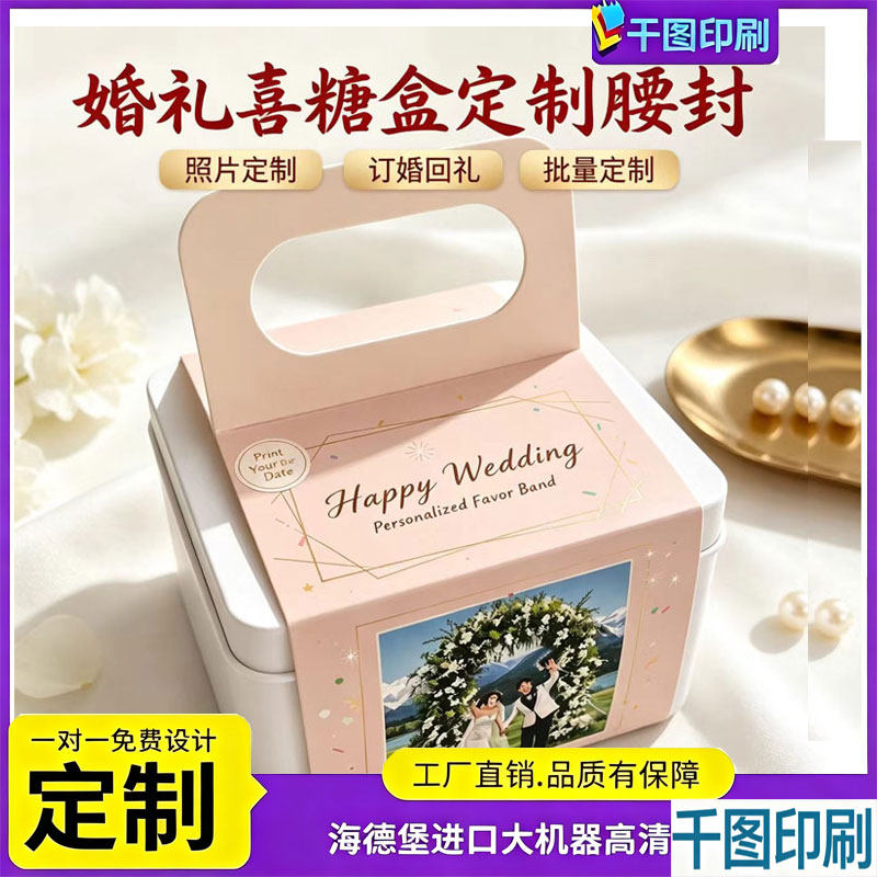 伴手礼盒腰封定制宝宝百日宴包装盒纸套设计生日礼蓝白卡纸封条