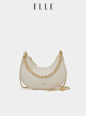 ELLE女包2026新款包包真皮多功能手机包手提链条月牙包通勤马鞍包