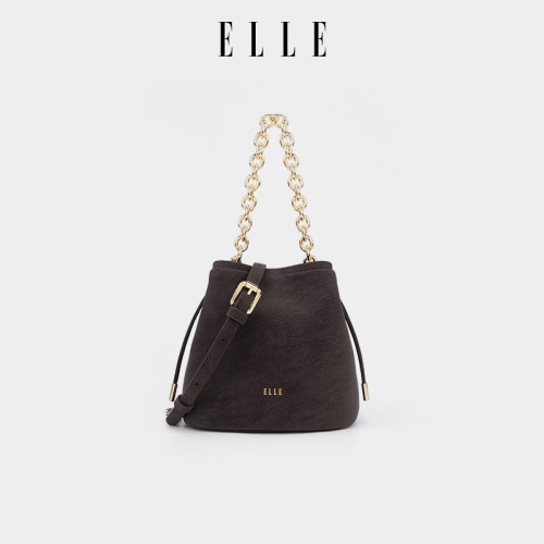 ELLE黑色链条水桶包手提小众时尚