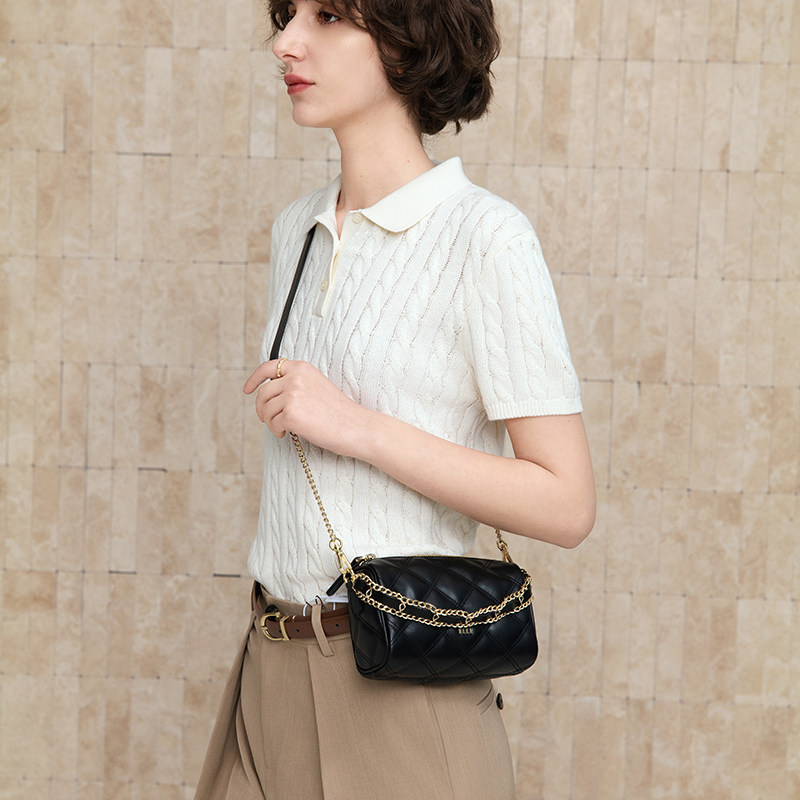 ELLE女包2026新款软枕菱格纹枕头包高端品牌斜挎包手提包黑色小包