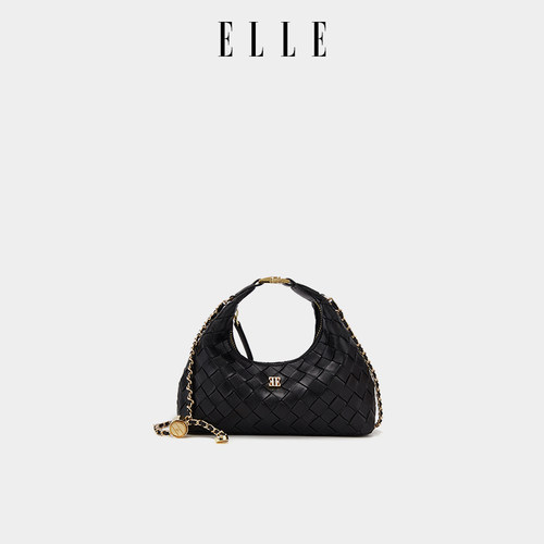 ELLE编织月牙包菱格链条手提包女