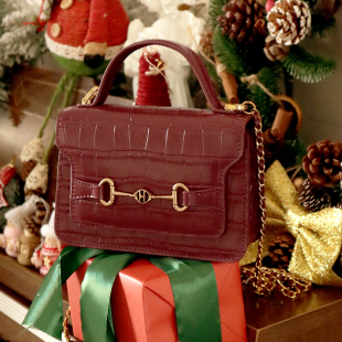 高级感轻奢 通勤单肩包 ELLE女包2026新款 斜挎链条红色手提包