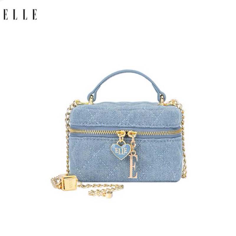 ELLE女包2026新款包包牛仔菱格链条手机包手提斜挎小包高级感通勤