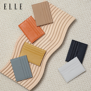 ELLE女包頭層牛皮證件票夾牛皮卡包mini手持零錢隔層卡包多層卡夾