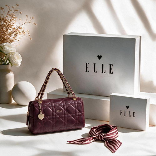 ELLE真皮链条小方包手提迷你拎包